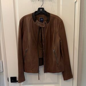 Vintage GAP Women's Brown Genuine Leather Zip-Front Moto Jacket